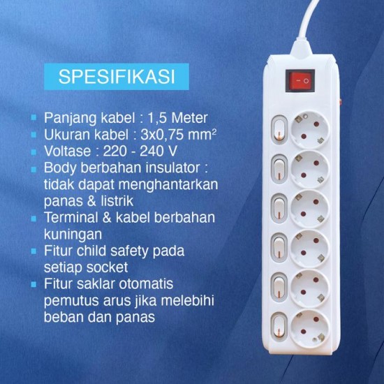 Kenmaster F1-66 DX604 Stop Kontak 6 Lubang On Off Kenmaster F1-66 DX604 Stop Kontak 6 Lubang On Off