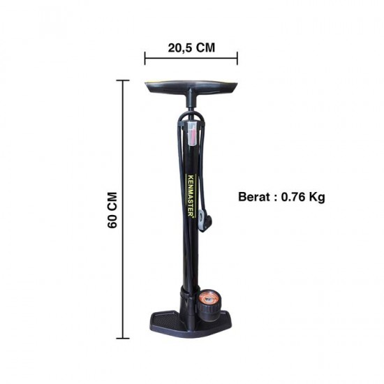 Kenmaster KM-5938B Pompa Sepeda Tabung Hitam Meteran Ban Kendaraan Bola Kenmaster KM-5938B Pompa Sepeda Tabung Hitam Meteran Ban Kendaraan Bola