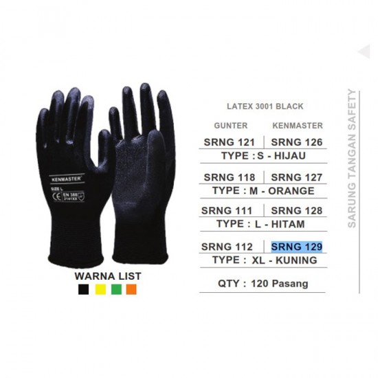 Kenmaster KM-3001 KM3001 Sarung Tangan Pelindung Safety Hitam Kenmaster KM-3001 KM3001 Sarung Tangan Pelindung Safety Hitam