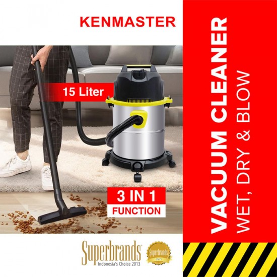 Kenmaster KM-360 Vacuum Cleaner 3 in 1 Wet Dry Blow 15 Liter Full Stainless Tank