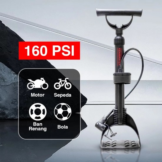 Kenmaster KM-5237B Pompa Sepeda Tabung Hitam Meteran Pijakan Kaki Kenmaster KM-5237B Pompa Sepeda Tabung Hitam Meteran Pijakan Kaki