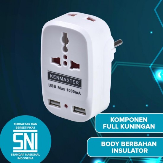 Kenmaster S0203 Steker Colokan Listrik dengan 2 Colokan USB