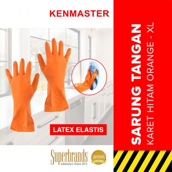 Kenmaster Sarung Tangan Karet Orange Flock Lining House Latex Glove Kenmaster Sarung Tangan Karet Orange Flock Lining House Latex Glove