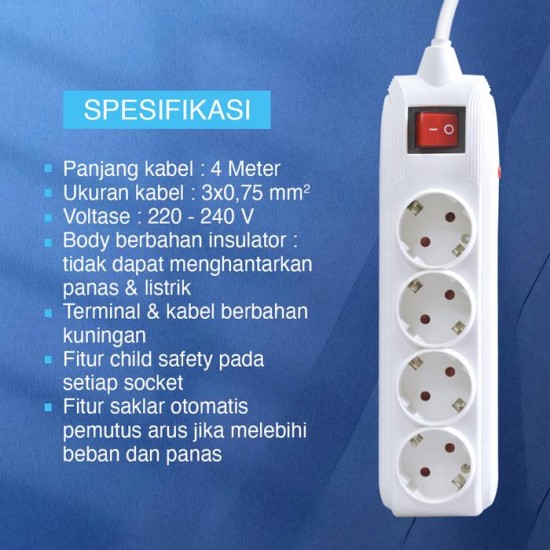 Kenmaster Stop Kontak 4 Lubang 4 Meter
