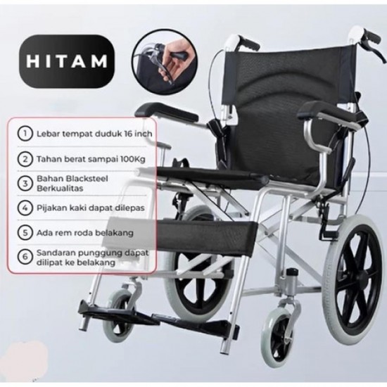 Kursi Roda 16 Inch Lipat Sudah Rakit Portable Wheelchair