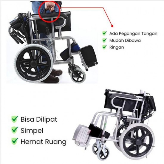 Kursi Roda 16 Inch Lipat Sudah Rakit Portable Wheelchair