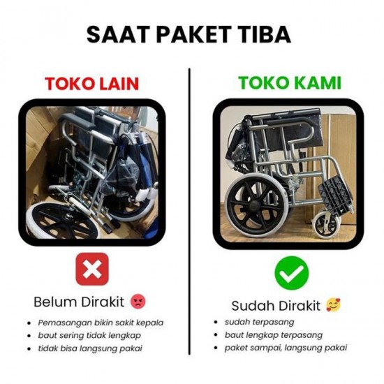 Kursi Roda 16 Inch Lipat Sudah Rakit Portable Wheelchair