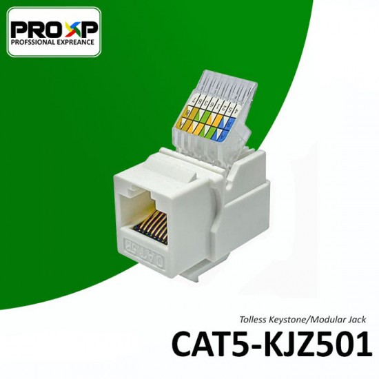 PROXP Modular Jack RJ45 Cat 5e Tolless Keystone White PROXP Modular Jack RJ45 Cat 5e Tolless Keystone White