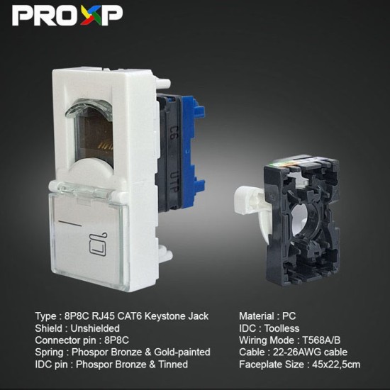 PROXP Modular Jack RJ45 Cat 6 Tolless Keystone Spin Unshield PROXP Modular Jack RJ45 Cat 6 Tolless Keystone Spin Unshield