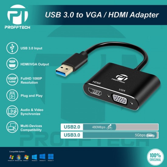 Profftech Converter VGA TO HDMI VGA Adapter with Audio 2 in 1 Profftech Converter VGA TO HDMI VGA Adapter with Audio 2 in 1