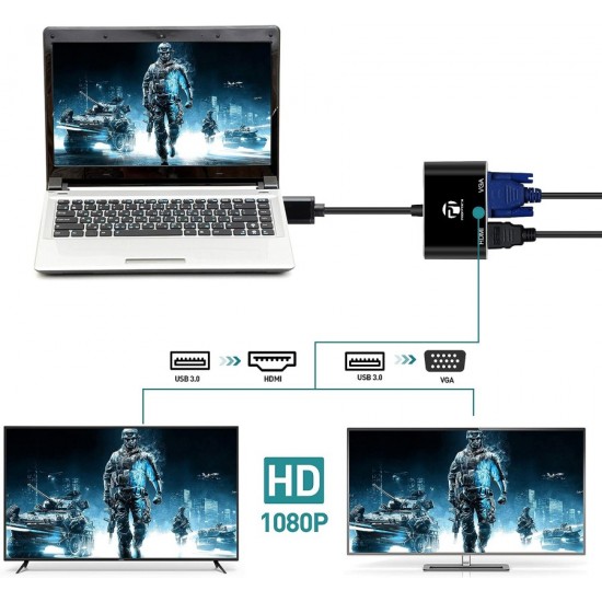 Profftech Converter VGA TO HDMI VGA Adapter with Audio 2 in 1 Profftech Converter VGA TO HDMI VGA Adapter with Audio 2 in 1