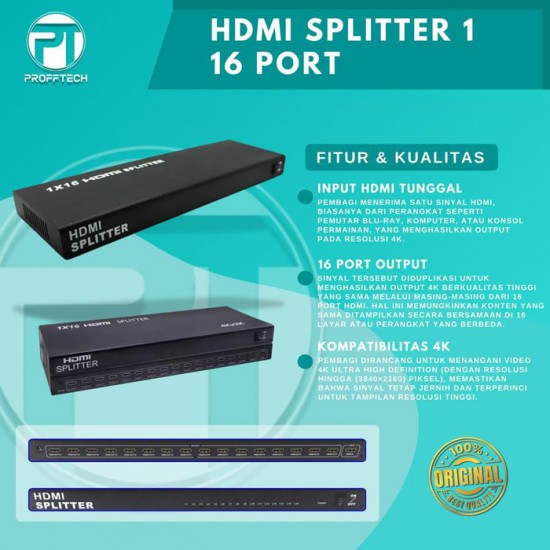 Profftech HDMI Splitter 16 Port 1 In 16 Out Full HD 3D 4K UHD