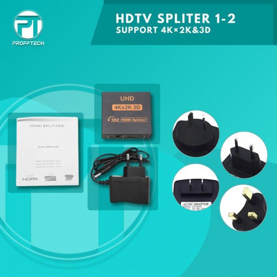 Profftech HDMI Splitter 2 Port 1 In 2 Out HDTV Full HD 3D 4K UHD