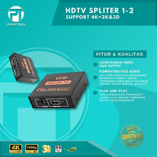 Profftech HDMI Splitter 2 Port 1 In 2 Out HDTV Full HD 3D 4K UHD