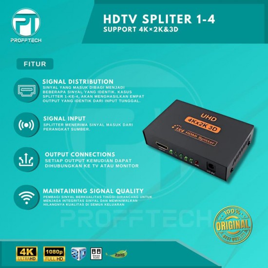 Profftech HDMI Splitter 4 Port 1 In 4 Out HDTV Full HD 3D 4K UHD