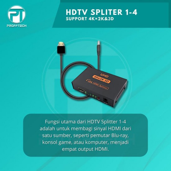 Profftech HDMI Splitter 4 Port 1 In 4 Out HDTV Full HD 3D 4K UHD
