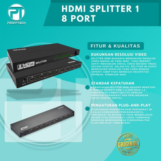 Profftech HDMI Splitter 8 Port 1 In 8 Out Full HD 3D 4K UHD