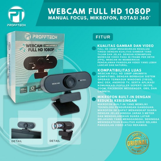 Profftech Webcam 2MP 1080P Kamera Desktop Manual Focus Mikrofon Rotasi 360 Derajat Profftech Webcam 2MP 1080P Kamera Desktop Manual Focus Mikrofon Rotasi 360 Derajat