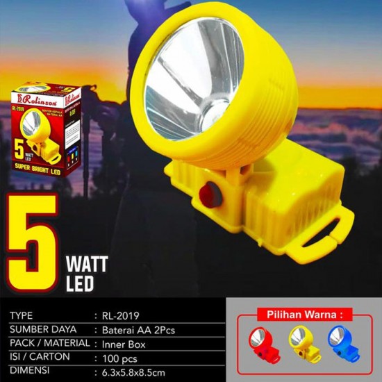 Rolinson RL-2019 Senter Kepala 5W 1 LED Baterai AA Headlamp Headlight