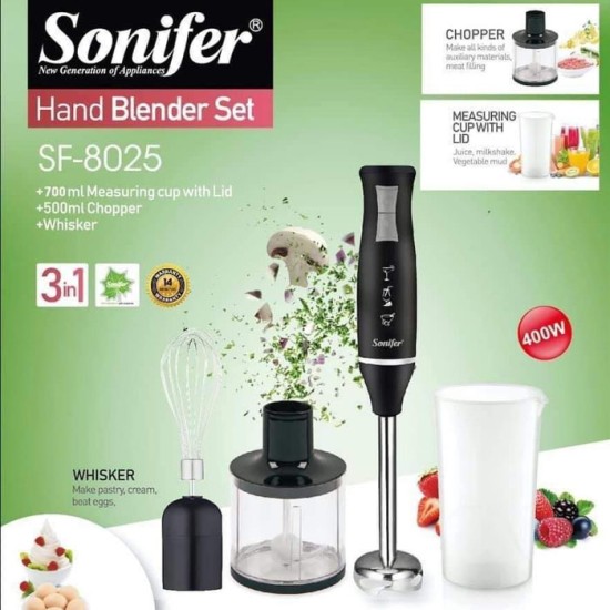 Sonifer SF-8025 Hand Blender Set 3 in 1 700ml Measuring Cup Chopper Whisker