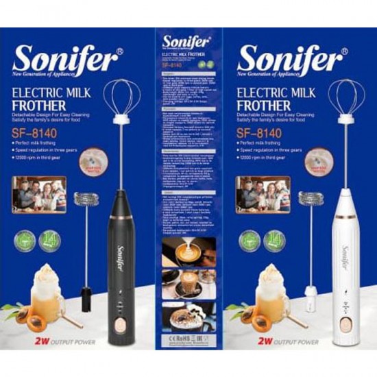 Sonifer SF-8140 Milk Frother Mixer Portable 2 in 1 Battery Rechargeable 1200mAh Sonifer SF-8140 Milk Frother Mixer Portable 2 in 1 Battery Rechargeable 1200mAh