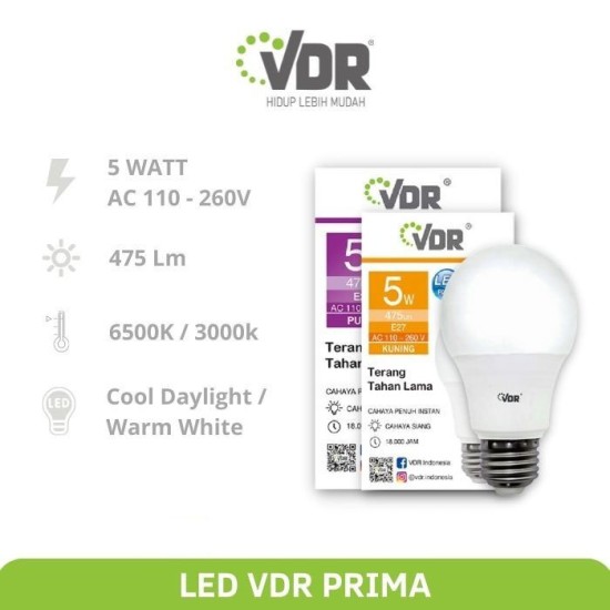 VDR Prima Lampu LED 5 Watt Bohlam E27 VDR Prima Lampu LED 5 Watt Bohlam E27