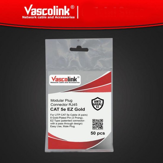 Vascolink Connector Konektor RJ45 Cat 5e EZ Gold Plated 50Pcs Vascolink Connector Konektor RJ45 Cat 5e EZ Gold Plated 50Pcs