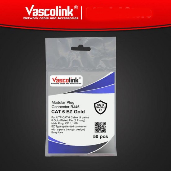 Vascolink Connector Konektor RJ45 Cat 6 EZ Gold Plated 50Pcs