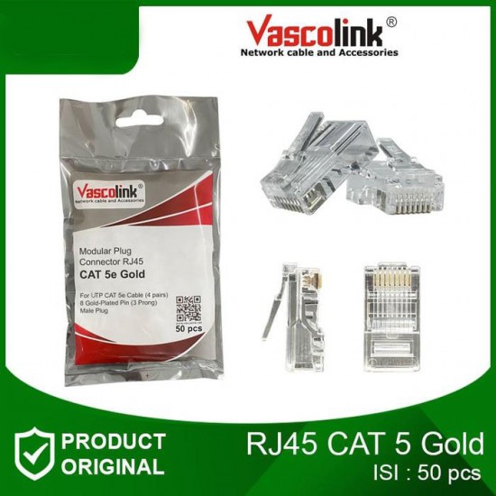 Vascolink Connector Konektor RJ45 Cat 5e Gold Plated 50Pcs Vascolink Connector Konektor RJ45 Cat 5e Gold Plated 50Pcs