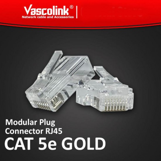 Vascolink Connector Konektor RJ45 Cat 5e Gold Plated 50Pcs Vascolink Connector Konektor RJ45 Cat 5e Gold Plated 50Pcs