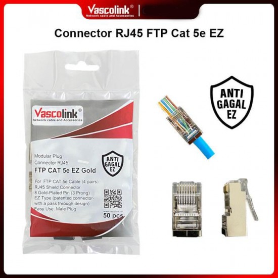 Vascolink RJ45 Connector FTP Cat 5e EZ Gold Plated 50pcs