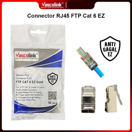 Vascolink RJ45 Connector FTP Cat 6 EZ Gold Plated 50pcs