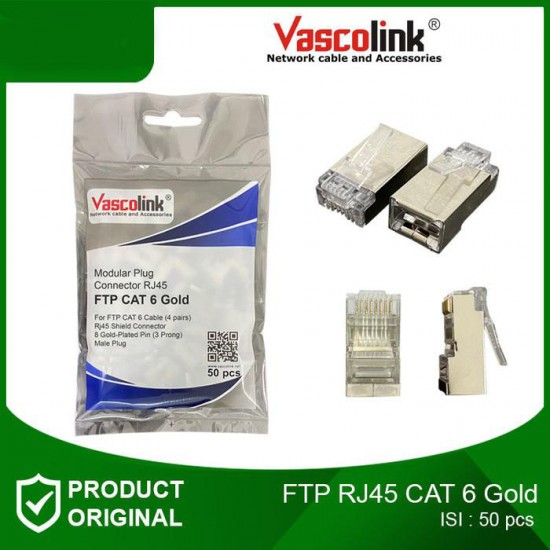 Vascolink Connector Konektor RJ45 FTP Cat 6 Gold Plated 50Pcs