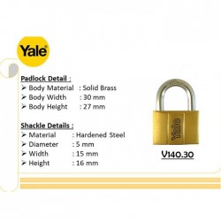 Yale V140-30 Brass Padlock 140 Gembok 30mm