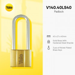Yale V140-40LS40 Long Brass Padlock 140 Gembok Panjang 40mm