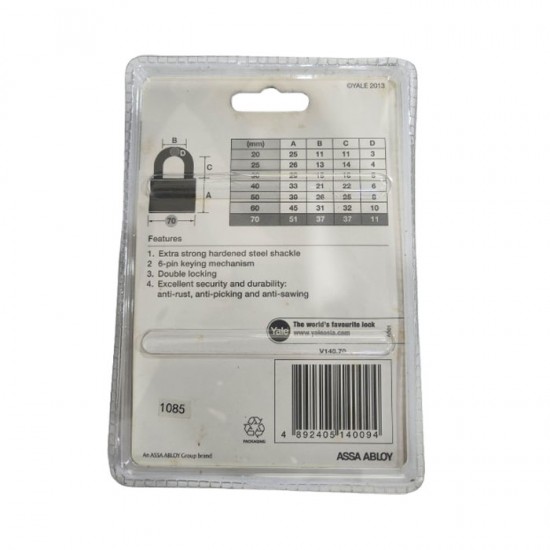 Yale V140-70 Brass Padlock 140 Gembok 70mm