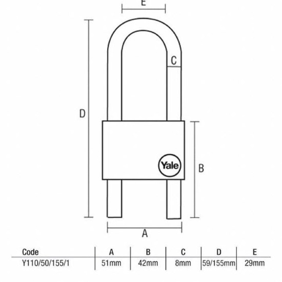 Yale Y110-50-155-1 Solid Brass Adjustable Shackle Padlock 50mm Gembok Yale Y110-50-155-1 Solid Brass Adjustable Shackle Padlock 50mm Gembok