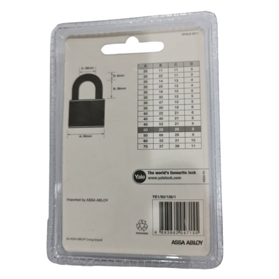 Yale YE1-50-126-1 Essential Padlock 50mm Gembok Yale YE1-50-126-1 Essential Padlock 50mm Gembok