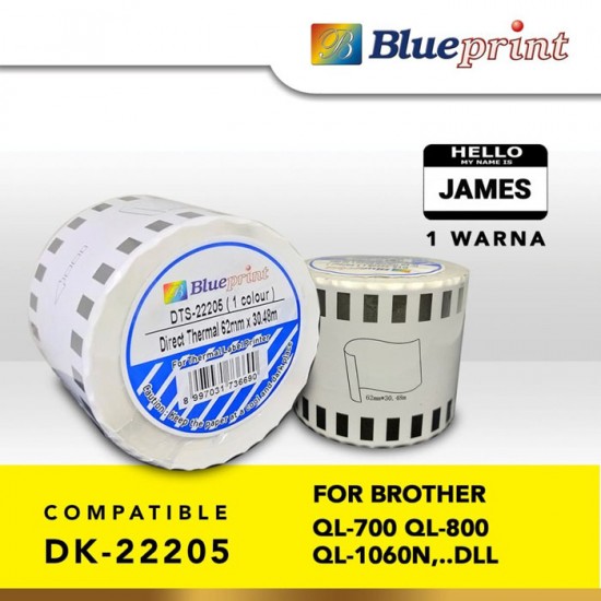 Blueprint BP-DTS22205 Label Barcode Brother 22205 62mm x 30.48m Continuous 1 Colour Stiker Roll Blueprint BP-DTS22205 Label Barcode Brother 22205 62mm x 30.48m Continuous 1 Colour Stiker Roll