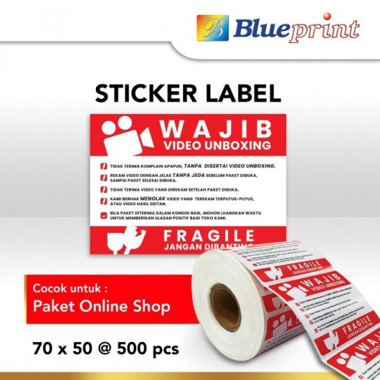 Blueprint Label Sticker Unboxing Fragile 70x50 mm isi 500 Pcs Blueprint Label Sticker Unboxing Fragile 70x50 mm isi 500 Pcs
