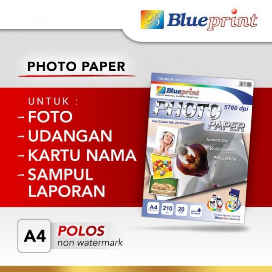 Blueprint BP-GPA4210 Polos Photo Paper A4 Anggrek Blueprint BP-GPA4210 Polos Photo Paper A4 Anggrek