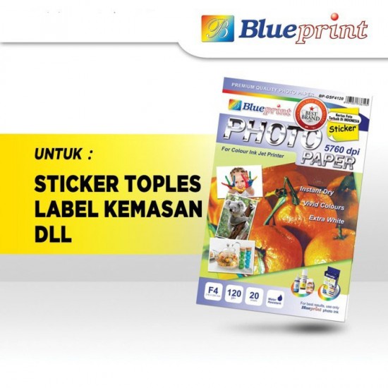 Blueprint BP-GSF4120 Glossy Sticker F4 - Kertas Stiker