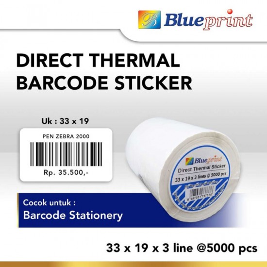 Blueprint Direct Thermal Sticker Label Stiker Barcode 33x19 mm 3 Line 5000 pcs Blueprint Direct Thermal Sticker Label Stiker Barcode 33x19 mm 3 Line 5000 pcs