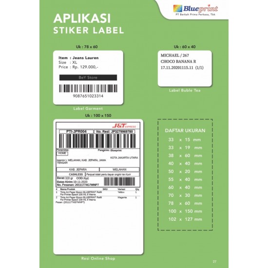Blueprint Direct Thermal Sticker Label Stiker Barcode 38x60 mm 1 Line 500 pcs Blueprint Direct Thermal Sticker Label Stiker Barcode 38x60 mm 1 Line 500 pcs
