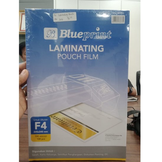 Blueprint BP-LPF100 Laminating Pouch Film F4 100 Mikron isi 100 Pcs Blueprint BP-LPF100 Laminating Pouch Film F4 100 Mikron isi 100 Pcs