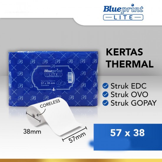 Blueprint BP-LiteTP57x38 Lite Thermal Paper Roll 57x38mm Kertas Struk Blueprint BP-LiteTP57x38 Lite Thermal Paper Roll 57x38mm Kertas Struk