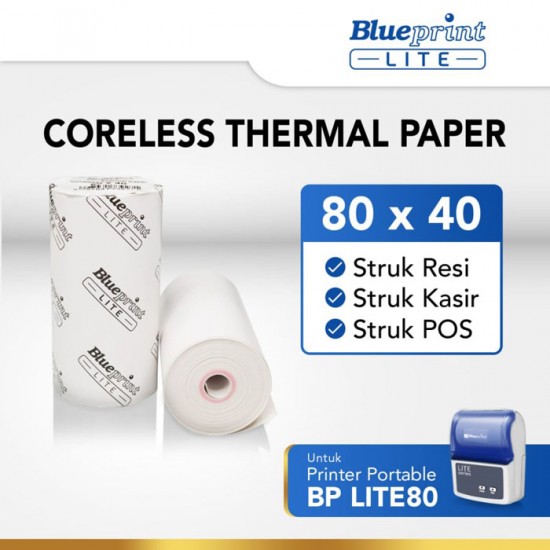 Blueprint BP-LiteTP80x40 Lite Thermal Paper Roll 80x40mm Kertas Struk Blueprint BP-LiteTP80x40 Lite Thermal Paper Roll 80x40mm Kertas Struk