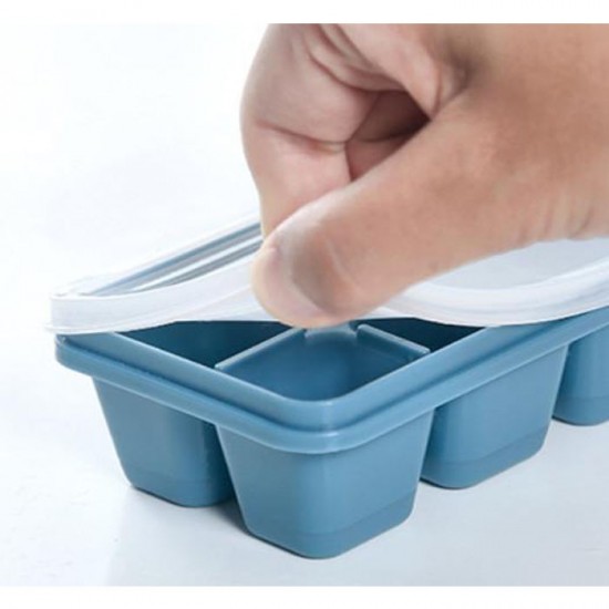 Cetakan Es 6 Kotak dengan Tutup Plastik PP Silikon Ice Cube Tray