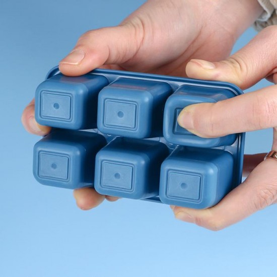 Cetakan Es 6 Kotak dengan Tutup Plastik PP Silikon Ice Cube Tray
