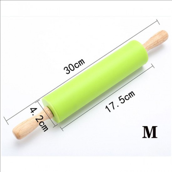 Penggiling Adonan Bahan Silikon Gagang Kayu Rolling Pin Penggiling Adonan Bahan Silikon Gagang Kayu Rolling Pin